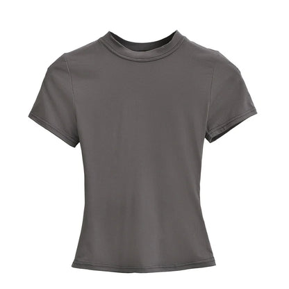 Camiseta informal de alta calidad para mujer, blusa sexy ajustada de manga corta, tendencia de moda, ropa lisa, tops Y2K, 2024