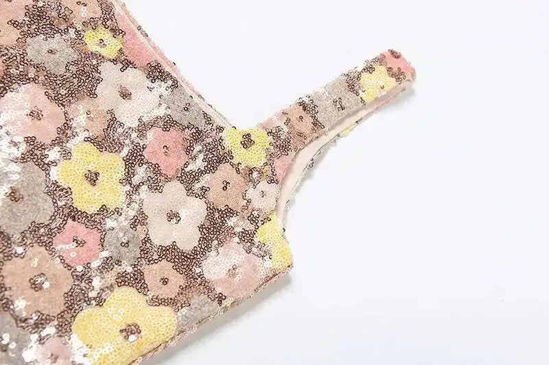Vestido de fiesta sexy para mujer, estilo discoteca, con lentejuelas florales, tipo pueblo, tirantes finos, mini, primavera/verano 2025, vestido ajustado y entallado.