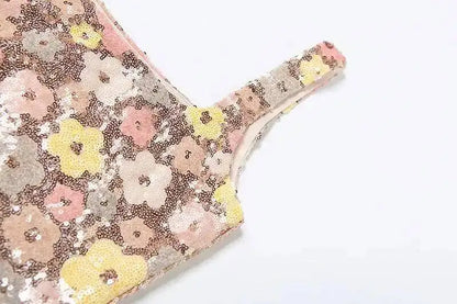 Vestido de fiesta sexy para mujer, estilo discoteca, con lentejuelas florales, tipo pueblo, tirantes finos, mini, primavera/verano 2025, vestido ajustado y entallado.