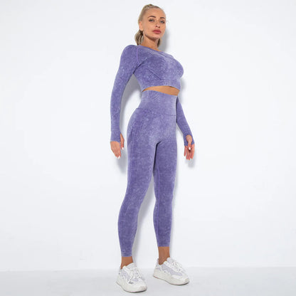 Conjunto de gimnasio con top corto sin costuras para mujer, conjunto de entrenamiento de yoga, ropa deportiva, leggings push up, chándal