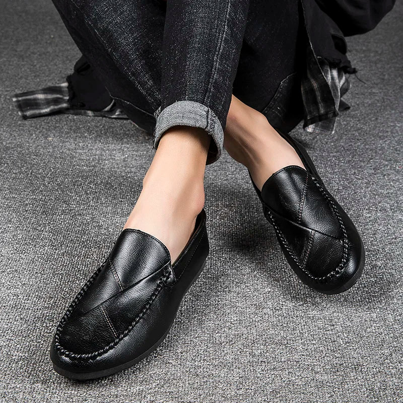 Zapatos casuales para hombre, de piel sintética, de marca de lujo, mocasines para hombre, transpirables, sin cordones, negros, para conducir