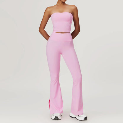 Conjunto deportivo de yoga FUBEIKE para mujer, de verano, color nude, ajustado, con espalda descubierta, ideal para gimnasio, ropa deportiva para mujer, para correr al aire libre.