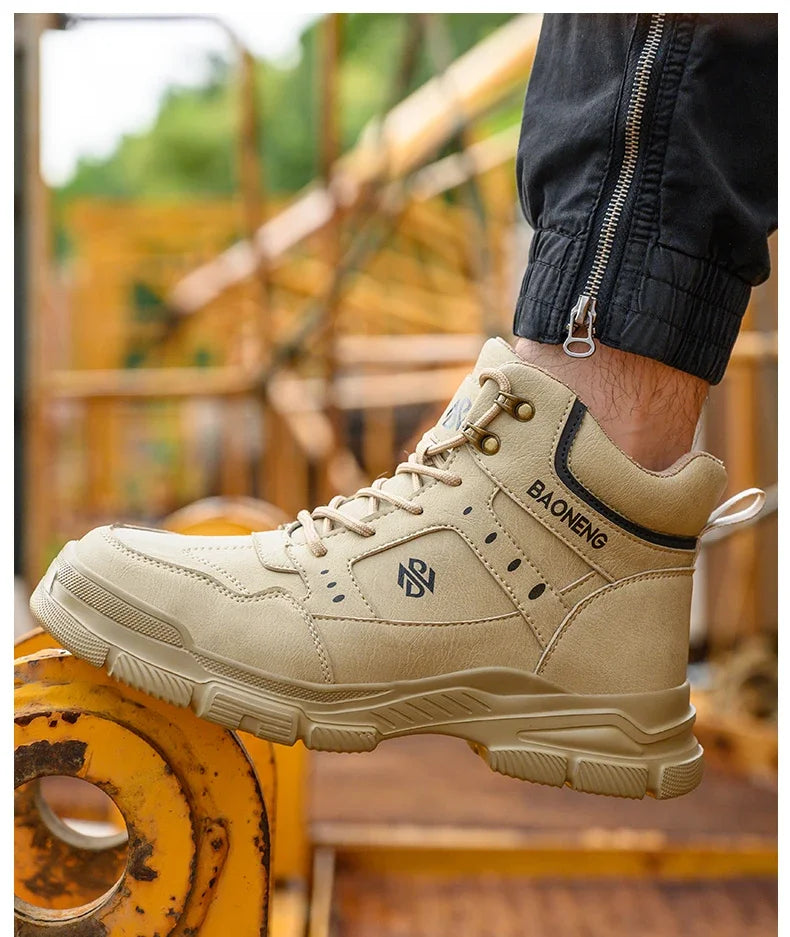 Botas de seguridad de caña alta para hombre, con puntera de acero y protección antipinchazos. Calzado de trabajo resistente y protector para la construcción.