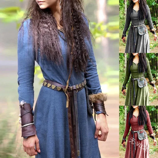 Medieval Dress Women Long Sleeve Maxi Robe Vintage Fairy Elven Dress Renaissance Celtic Viking Gothic cosplay costumes