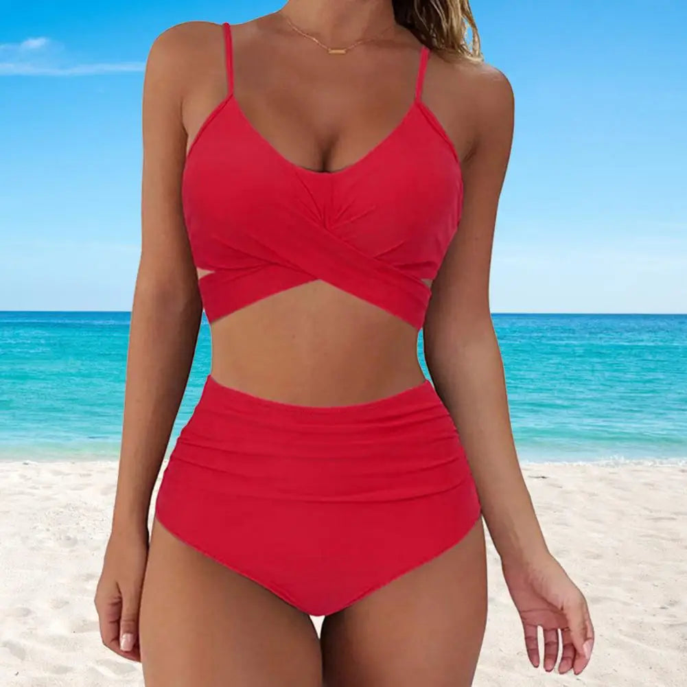 Summer Swimsuit  Stylish Cross Bandage Bra Panties Bikini Set  Breathable Bikini Set