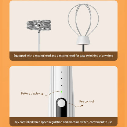 Batidora de huevos eléctrica de 1500 mAh, mini batidora de espuma con cabezal mezclador tipo C, recargable por USB, inalámbrica, para café con leche, capuchino y chocolate caliente.