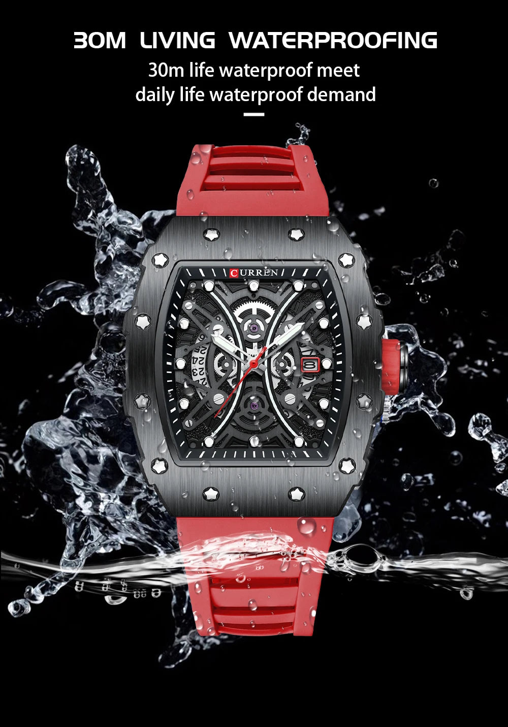 Reloj CURREN 3D para hombre, de cuarzo, de acero inoxidable, resistente al agua, creativo, con correa de silicona, reloj de pulsera