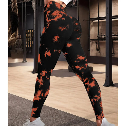 Pantalones de yoga con estampado floral fragmentado y teñido anudado, absorben el sudor, cintura alta, ajustados, levantan la cadera, pantalones deportivos para correr.