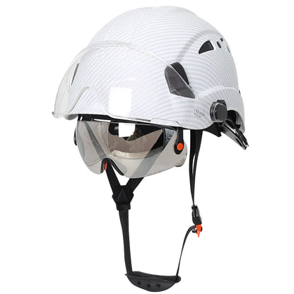 Casco de seguridad con patrón de fibra de carbono y gafas de doble visera para ingenieros, casco de seguridad CE ANSI ABS, gorra de trabajo industrial, rescate