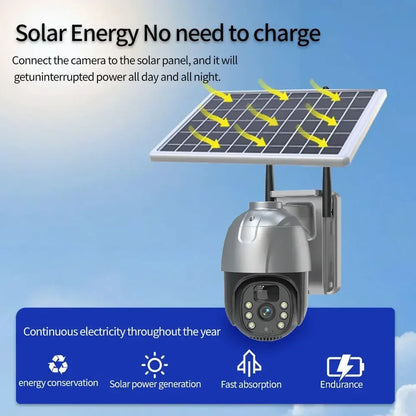 Cámara IP PTZ solar EseeCloud de 5 MP con WiFi, batería integrada, detección PIR, videovigilancia y audio bidireccional para seguridad exterior.