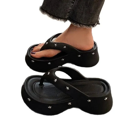 Chanclas de verano antideslizantes de suela gruesa para mujer, cómodas y de moda, para exteriores, de material EVA.