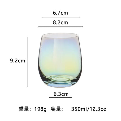 Vaso de agua redondo transparente de vidrio de alta calidad, colorido, con forma de huevo, resistente al calor, con borde dorado, para jugo, para uso doméstico.