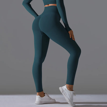 Leggings deportivos de yoga para mujer, sin costuras, cintura alta, elásticos, color sólido, para gimnasio, correr, secado rápido, realce y efecto moldeador.
