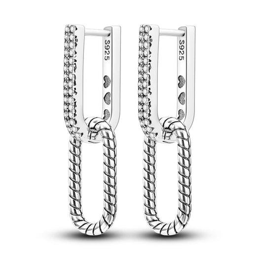 Pendientes de plata 925 con doble aro en forma de U y diseño de serpiente, con circonitas brillantes y pavé, para mujer, regalo de boda o aniversario.
