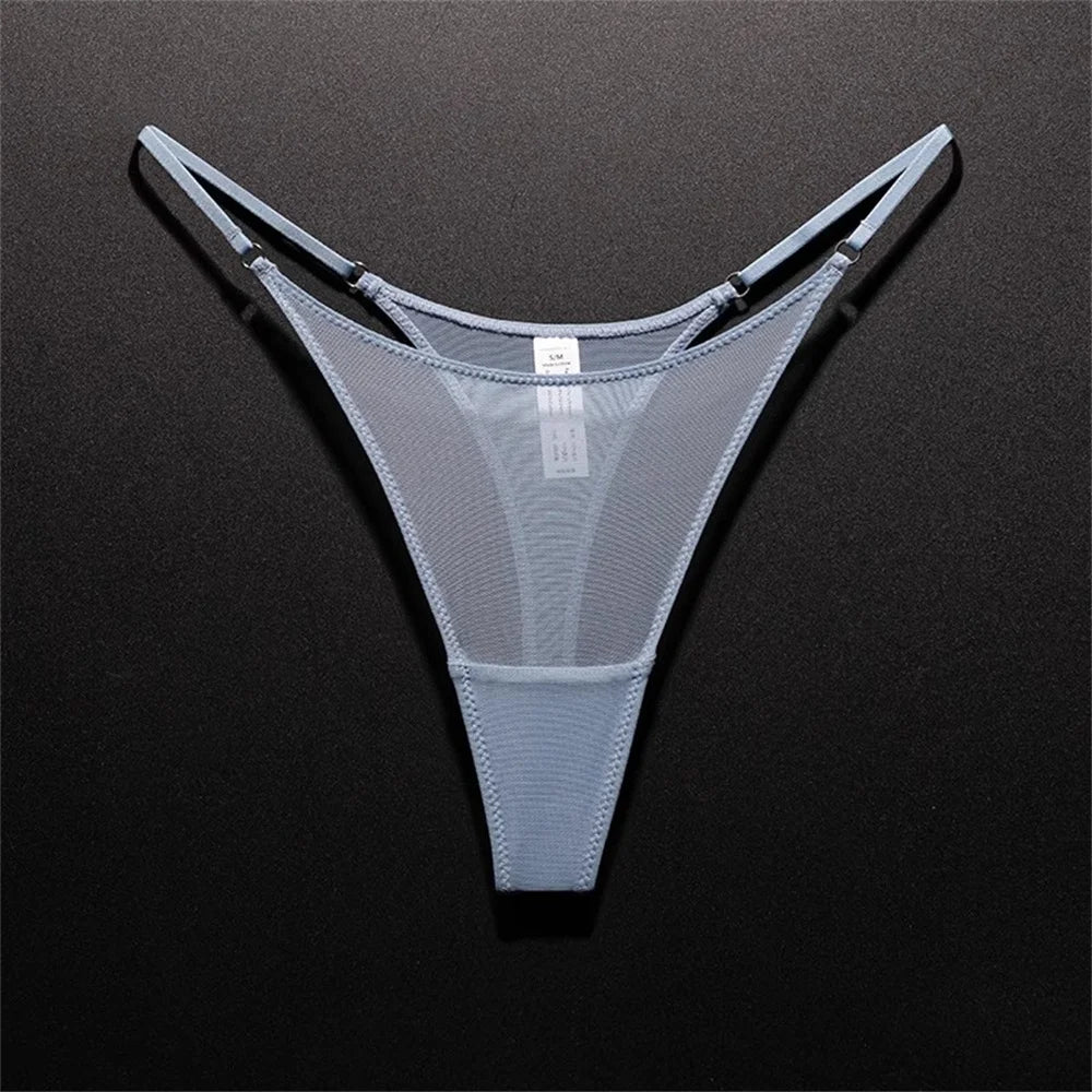 Tanga de mujer con abertura alta sin costuras, malla ultrafina, ropa interior sexy, gasa transparente, deportiva, fitness, talla grande