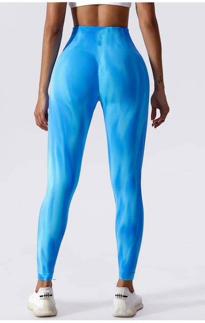Pantalones de yoga para mujer con estampado tie-dye Cloud Rise, leggings deportivos sexys para gimnasio, mallas sin costuras, pantalones de cintura alta para entrenar.