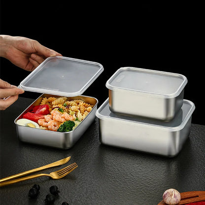 Bandeja de acero inoxidable 304 para conservar alimentos frescos con tapa, ideal para el refrigerador, para sellar frutas, para comidas, para cocina, bento.