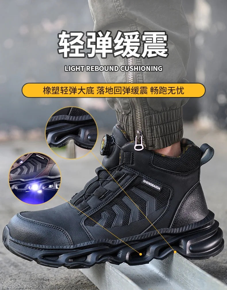 Zapatos de seguridad para hombre, de caña alta, universales para las cuatro estaciones, con hebilla giratoria antideslizante, puntera de acero, antiaplastamiento y antiperforación.