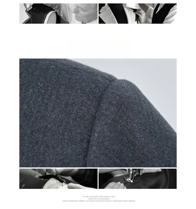 2025 Winter Men Wool Blend Overcoat Mid Length Double Faced Thick Warm Coat Detachable Goose Down Inner Premium TrenchCoat
