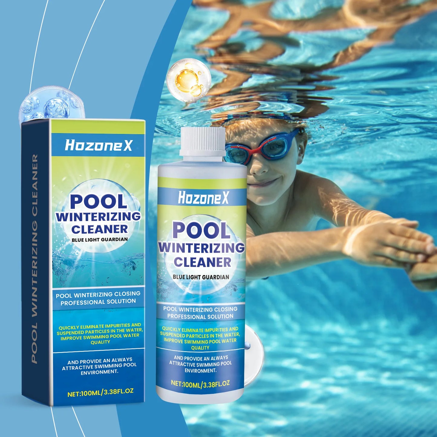 Clarificador de piscinas; se utiliza para mejorar la calidad del agua de piscinas públicas al aire libre en el hogar.