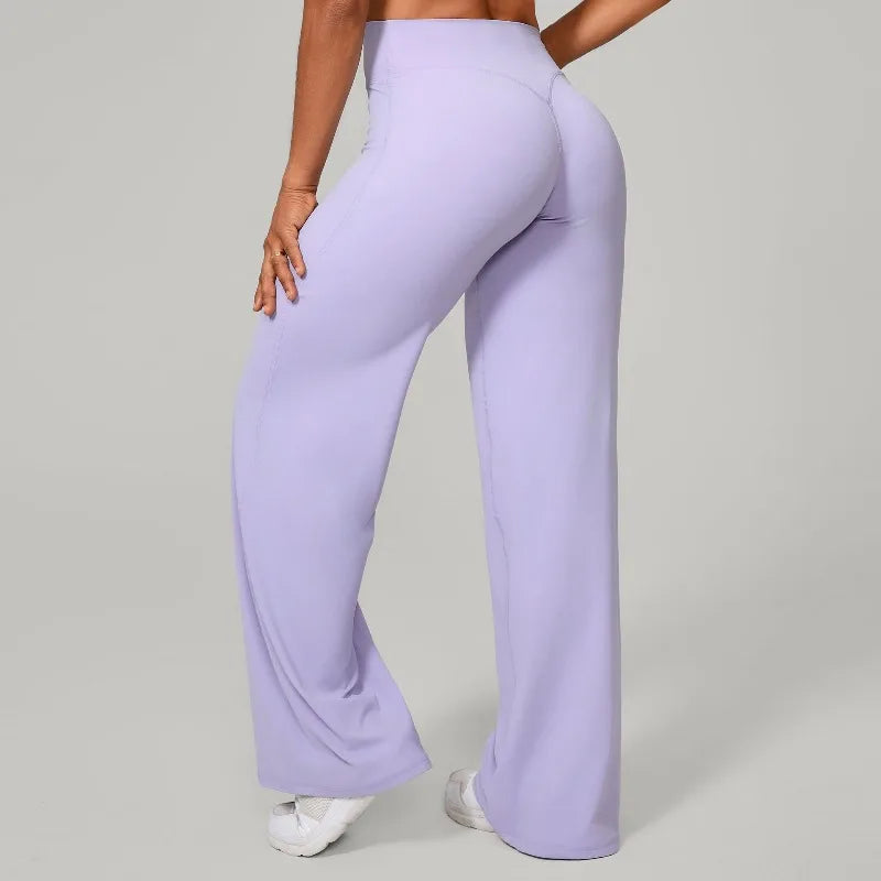 Pantalones de yoga rectos de pierna ancha para mujer, nuevos pantalones de pilates, pantalones deportivos ajustados que realzan la cadera, pantalones casuales para correr al aire libre, pantalones de fitness.