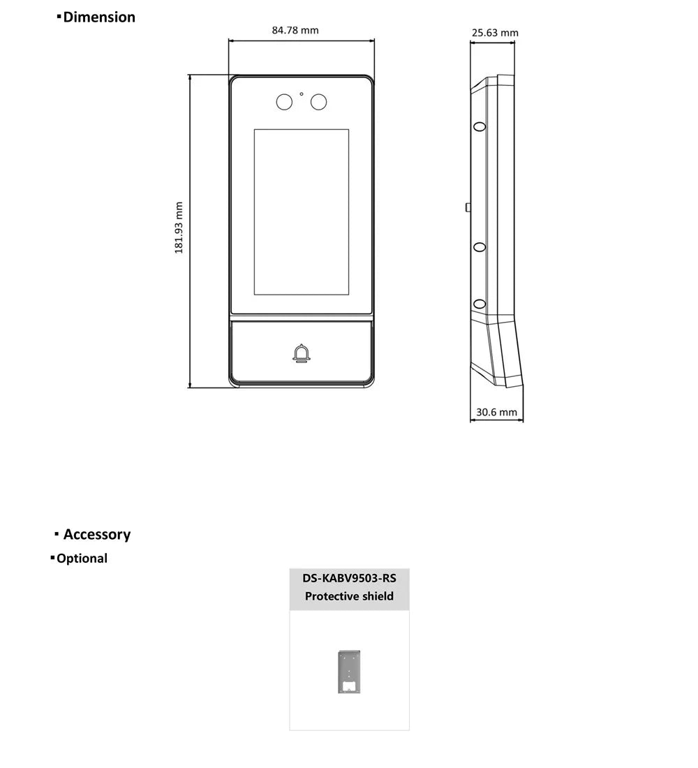 Estación de puerta IP Hikvision DS-KV9503-WBE1 con reconocimiento facial, Wi-Fi y alimentación PoE; Monitor inalámbrico para interiores DS-KH6350-WTE1.