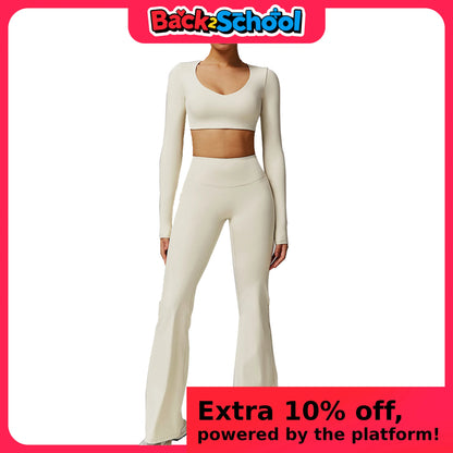 Women's Tracksuit 2PCS Yoga Sets Sportswear Workout Fitness Long Sleeved Sports Bra High Waist Leggings Gym Clothing Sports Suit
