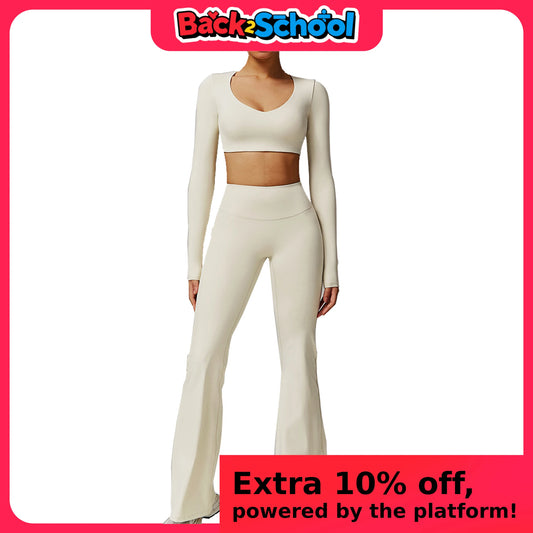 Women's Tracksuit 2PCS Yoga Sets Sportswear Workout Fitness Long Sleeved Sports Bra High Waist Leggings Gym Clothing Sports Suit