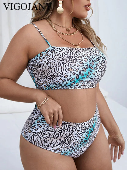 VigoJany 2025 Bikini de cintura alta con estampado de talla grande para mujer, traje de baño push up con tirantes, traje de baño de playa sin espalda, ropa de verano