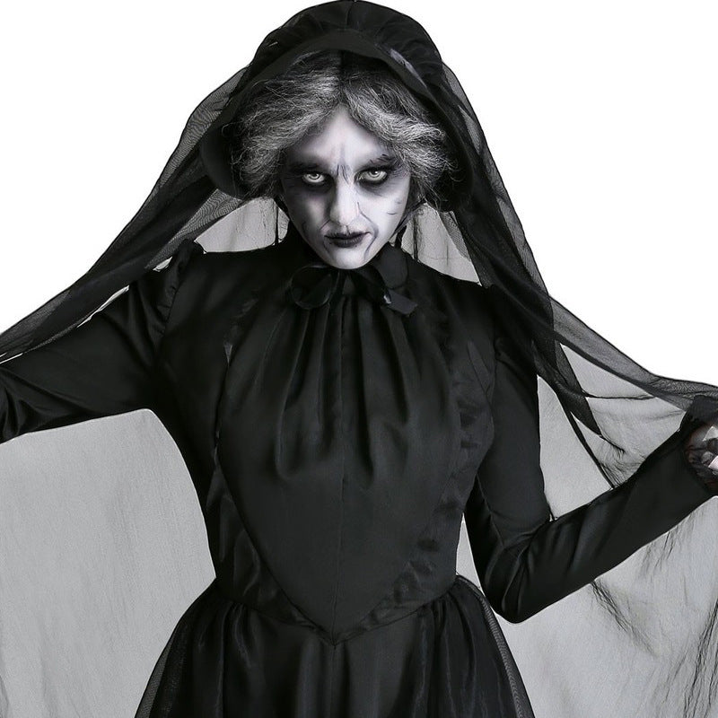 Horror Cosplay Witch Women Scary Zombie Vampire Halloween Carnival Costume Spooky Ghost Medieval Hooded Cape Day of The Dead