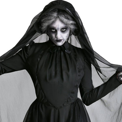 Horror Cosplay Witch Women Scary Zombie Vampire Halloween Carnival Costume Spooky Ghost Medieval Hooded Cape Day of The Dead