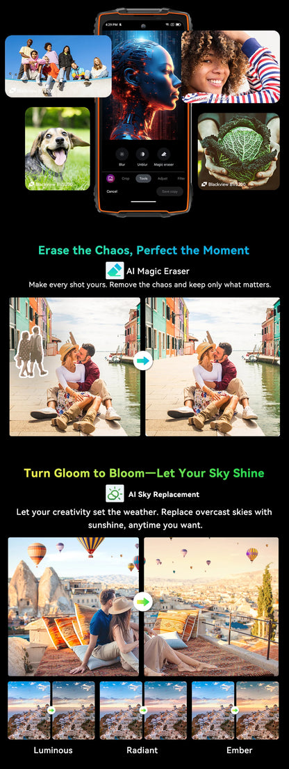 【Estreno mundial】Blackview BV8200 Teléfono resistente con pantalla de 6,5" 2.4K a 120 Hz, procesador Helio G100, 12 GB de RAM, 256 GB de almacenamiento, NFC, linterna y sistema operativo Android 14.