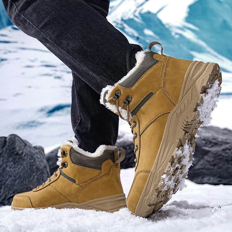 Botas de nieve para hombre, informales, de invierno, con plataforma, antideslizantes, cálidas, de piel, para combate, senderismo, motociclismo, exteriores