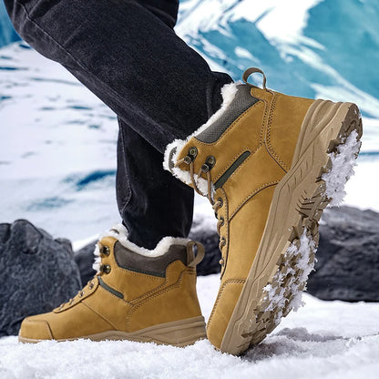 Botas de nieve para hombre, informales, de invierno, con plataforma, antideslizantes, cálidas, de piel, para combate, senderismo, motociclismo, exteriores