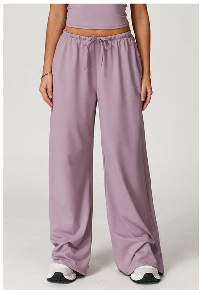 Pantalones de yoga de cintura alta para mujer, pantalones casuales holgados de pierna ancha, pantalones deportivos para mujer, pantalones para correr y fitness con cordón elástico