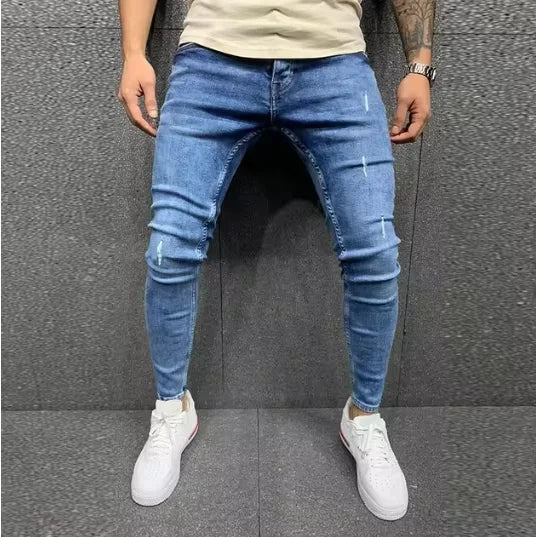 Pantalones vaqueros negros de hombre, corte ajustado, color gris, estilo casual, ajustados, estilo hip hop, urbano, de algodón.