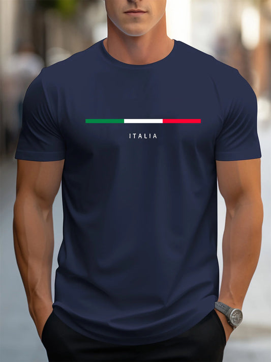 Camiseta deportiva de verano para hombre, 100% algodón, estilo informal, holgada, de talla grande, con estampado italiano, de manga corta y cuello redondo