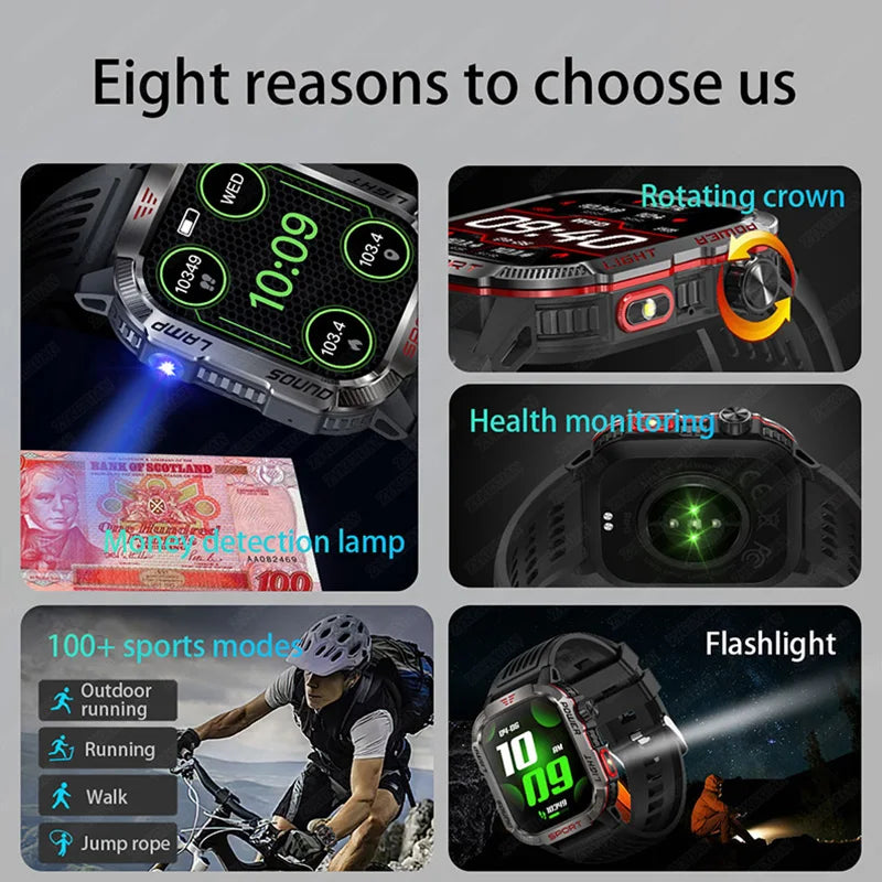 Nuevo reloj inteligente militar con GPS para Huawei y Xiaomi, linterna, brújula, resistente al agua, rastreador deportivo para exteriores, Bluetooth y llamadas.
