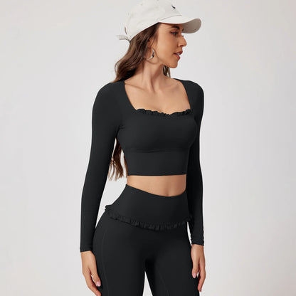 Ctenkevet - Conjunto de 2 piezas de camiseta de manga larga de secado rápido para mujer, para gimnasio, yoga, deportes al aire libre, traje deportivo de dos piezas