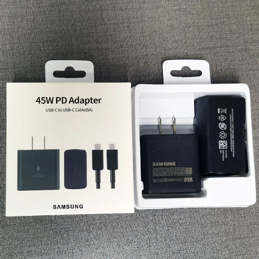 Cargador Samsung de 45 W con enchufe estadounidense, adaptador de carga rápida PD para Galaxy S20, S21, S22, S23, S24, Note 20 Ultra, 10 Plus, FE, Z, Flip, Fold, 6, 5, 4 y 3.