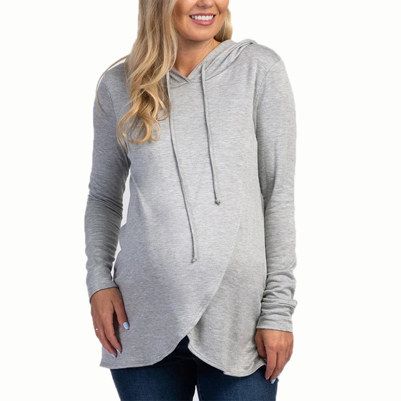 Ropa de maternidad Otoño e Invierno Sudadera deportiva con capucha de manga larga Suéter de maternidad Ropa de lactancia Sudadera con capucha para embarazadas