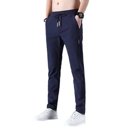 Pantalones casuales de negocios de verano para hombre, ajustados, de pierna recta, holgados, cómodos, de seda helada, transpirables