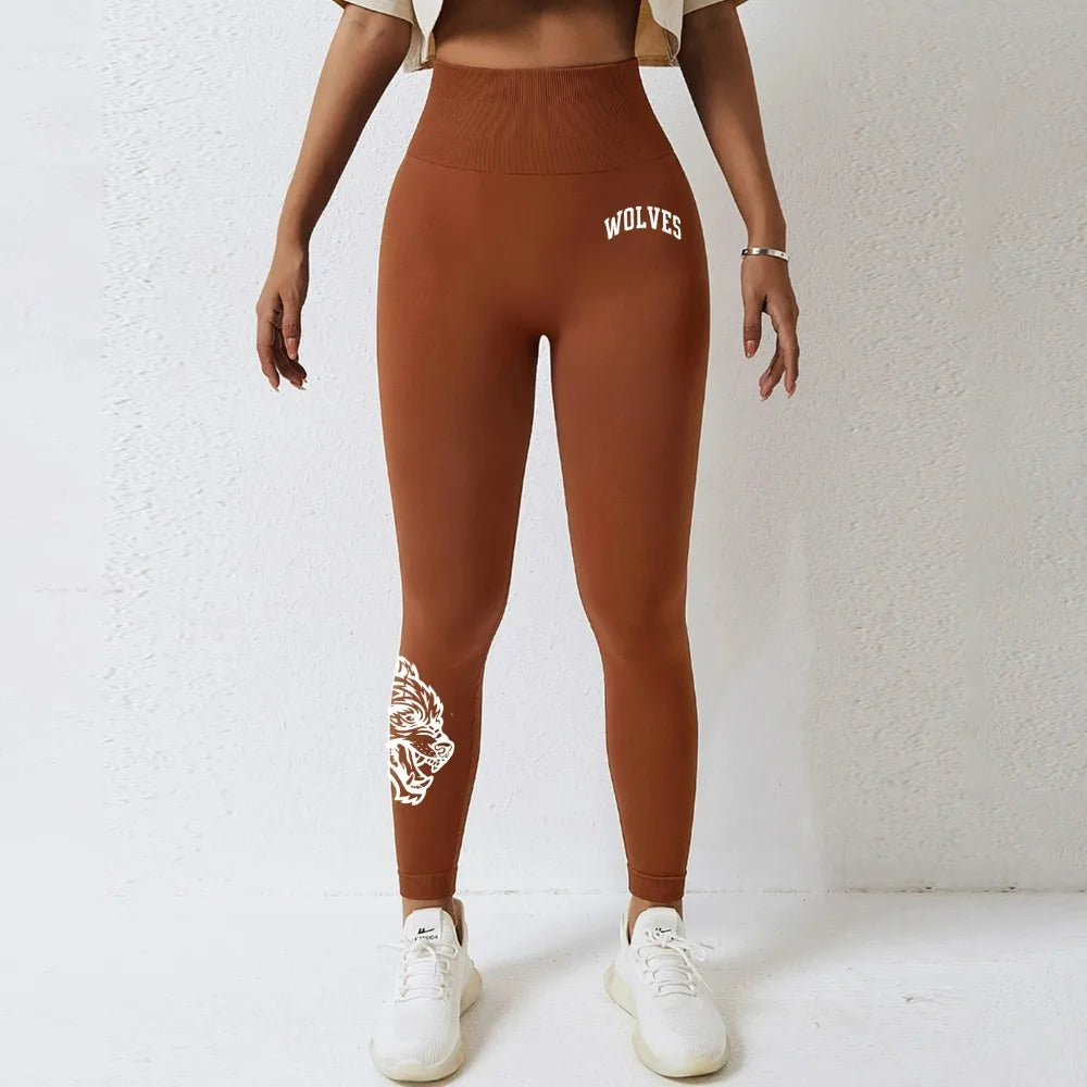 Pantalones de yoga para mujer con estampado de cabeza de lobo en color sólido, tejido de alta calidad, suaves, que no se arrugan, para fitness, correr y entrenamiento.