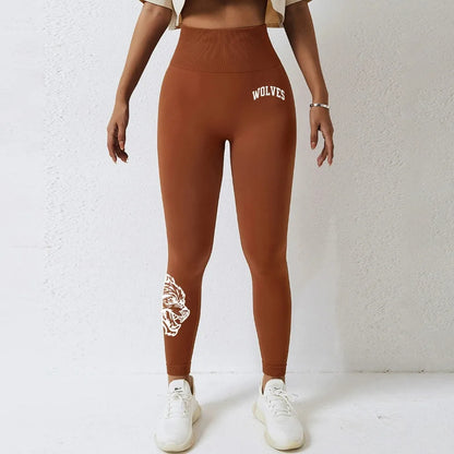 Pantalones de yoga para mujer con estampado de cabeza de lobo en color sólido, tejido de alta calidad, suaves, que no se arrugan, para fitness, correr y entrenamiento.