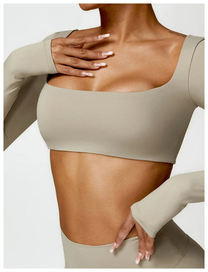 Conjunto de chándal de yoga para mujer, 2 piezas, ropa deportiva para entrenamiento, ropa deportiva, leggings de gimnasio, sujetador de fitness, top corto, trajes deportivos de manga larga