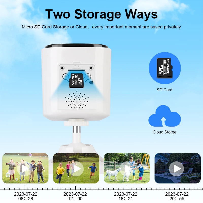 Cámaras de seguridad solares Vstarcam 2K inalámbricas para exteriores con batería, alarma de movimiento PIR, almacenamiento en la nube y audio bidireccional.