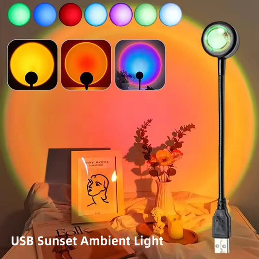 Lámpara de proyección LED de atardecer con arcoíris, luz nocturna de ambiente, luz de relleno para fotografía, artefacto creativo para decoración de habitación, regalo