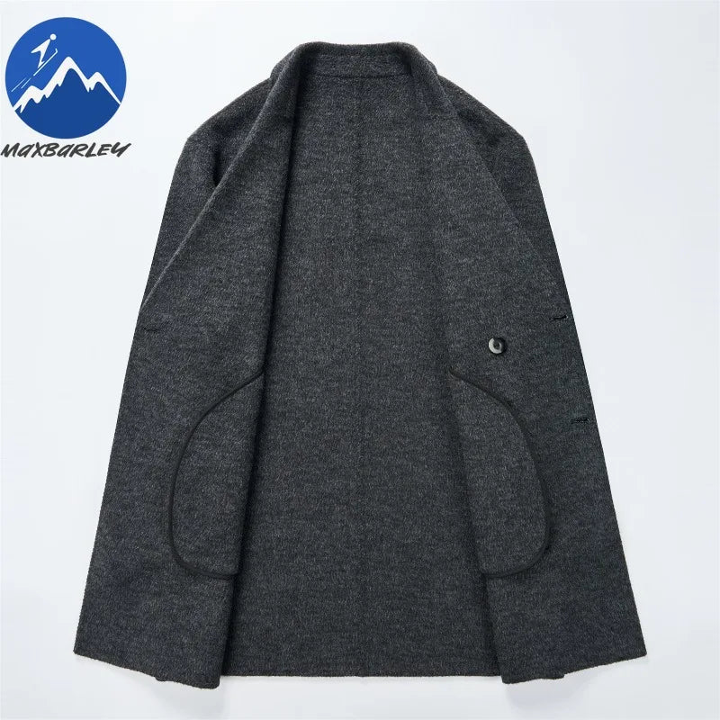 Chaqueta de lana de lujo para hombre Maxbarley, cuello de traje, abrigo ligero y cálido para trabajo, viajes informales, resistente al frío, mezcla de lana para invierno