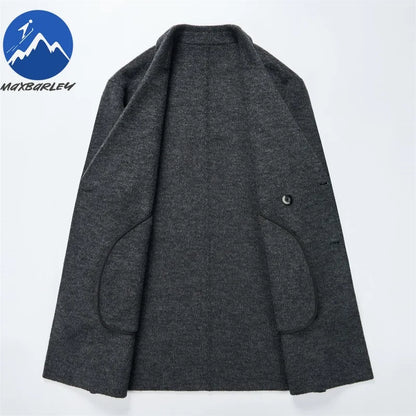 Chaqueta de lana de lujo para hombre Maxbarley, cuello de traje, abrigo ligero y cálido para trabajo, viajes informales, resistente al frío, mezcla de lana para invierno