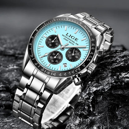 LIGE 2025 - Reloj de lujo para hombre, nuevo, de cuarzo, luminoso, resistente al agua, con cronógrafo y fecha, deportivo